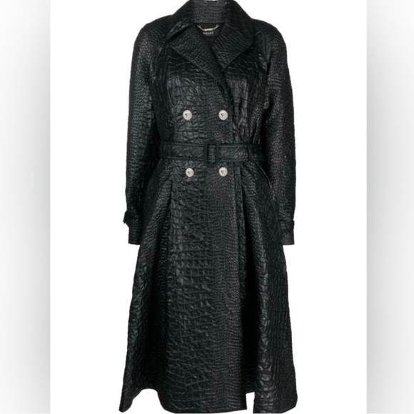 Authentic Versace Crocodile-Embossed A-Line Trench Coat - Picture 4 of 8